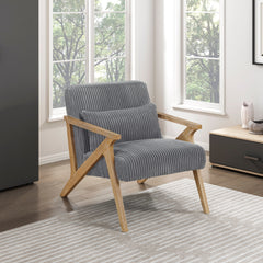 Upholstered Accent Chair with Pillow Gray Soft Corduroy Foam Seat Cushion Solid Rubberwood Modern Home Furniture 1pc