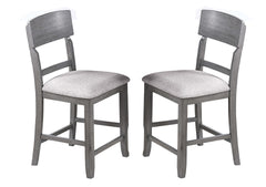 Gray Color High Chairs Modern Ladder Back design Set of 2pc Counter HT. Dining Chairs Fabric Cushion Seat Wooden Dining Room