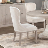 Traditional Elegance Side Chairs Set of 2 Dining Furniture Ivory Fabric Upholstery Durable Cushion Seat Back Classic Design Comfort