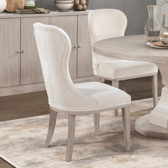 Traditional Elegance Side Chairs Set of 2 Dining Furniture Ivory Fabric Upholstery Durable Cushion Seat Back Classic Design Comfort