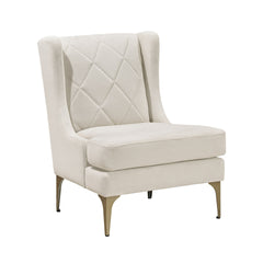 Modern Luxury Taupe Chenille Upholstery Wingback Accent Chair 1pc Gold Finish Metal Legs Pocket Coils Diamond Stitched Furniture