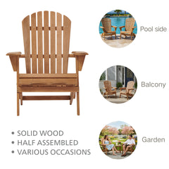 Outdoor Wooden Folding Adirondack Chair Set of 2 with Pre-Assembled BackRest, Wood Patio Chair for Garden Backyard Porch Pool Deck Firepit
