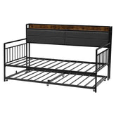 Twin Size Daybed Frame Metal Day Bed with Trundle and Charging Station