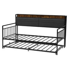 Twin Size Daybed Frame Metal Day Bed with Trundle and Charging Station