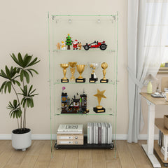 4-Tier Glass Display Cabinet with 5 Dynamic LED Modes, Double Doors & Fixed Shelves for Easy Access, Floor Standing Showcase for Home Office or Store Display