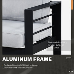 50" All-Weather Aluminum Patio Loveseat with Thick Light Gray Cushions & Black Frame