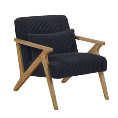 Upholstered Accent Chair with Pillow Black Soft Corduroy Foam Seat Cushion Solid Rubberwood Modern Home Furniture 1pc