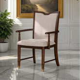 Transitional Style 2pc Arm Chair Upholstered Seat And Back Gold Capped Legs Dark Cherry Finish Dining Room