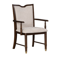Transitional Style 2pc Arm Chair Upholstered Seat And Back Gold Capped Legs Dark Cherry Finish Dining Room