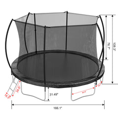 14FT Trampoline (Double-side color pad) , Trampoline for Kids and Adults with Enclosure Net and Ladder,Curved fence pole