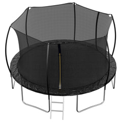 14FT Trampoline (Double-side color pad) , Trampoline for Kids and Adults with Enclosure Net and Ladder,Curved fence pole