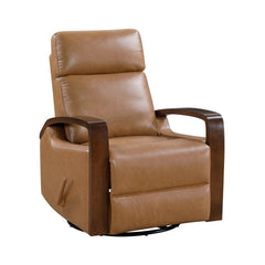 Luxurious Swivel Glider Reclining Chair Faux Leather Upholstery Comfortable Brown Finish Wooden Arms Modern Living Room Furniture 1pc