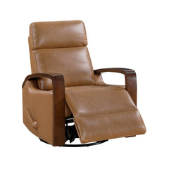 Luxurious Swivel Glider Reclining Chair Faux Leather Upholstery Comfortable Brown Finish Wooden Arms Modern Living Room Furniture 1pc