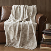 1-Piece 50x60" Cotton Blend Throw, Neutral Aztec