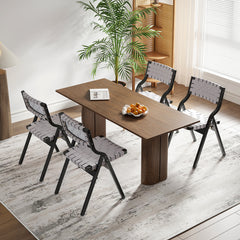 Wood Folding Chairs, Foldable Chairs Wooden Indoor Stackable Dining Chairs for Kitchen & Dining Room Chair Woven Seat & Webbing Back, Dining Chair Set of 2