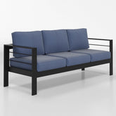 73" All-Weather Aluminum Patio Sofa, 3 Seat Outdoor Couch with Thick Blue Cushions & Black Frame