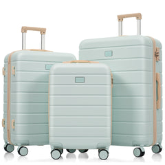 Premium ABS Travel Luggage Set , 3-Piece TSA Lock Suitcase Ensemble with 20, 24, and 28 Inch Sizes with 360° Spinner Wheels, grey green