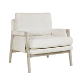 Modern Home Accent Chair Cushion Seat Back Cream Chenille Fabric Upholstery Solid Wood Furniture 1pc