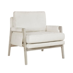 Modern Home Accent Chair Cushion Seat Back Cream Chenille Fabric Upholstery Solid Wood Furniture 1pc