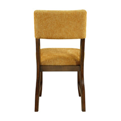 Contemporary Dining Side Chairs Set of 2 Durable Mustard Yellow Chenille Fabric Upholstered Comfort Seat Back Wooden Furniture