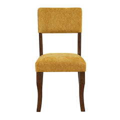 Contemporary Dining Side Chairs Set of 2 Durable Mustard Yellow Chenille Fabric Upholstered Comfort Seat Back Wooden Furniture