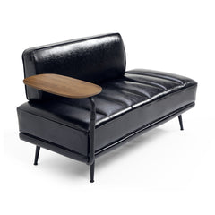 55"Inch Width Modern End of Bed Bench,Black Faux Leather Upholstered With side table, 360-degree Swivel tray couch,Entryway Ottoman,Window Bench with Metal Legs for Bedroom, Living Room