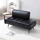 55"Inch Width Modern End of Bed Bench,Black Faux Leather Upholstered With side table, 360-degree Swivel tray couch,Entryway Ottoman,Window Bench with Metal Legs for Bedroom, Living Room