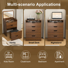3-in-1 Vanity Desk with Lighted Mirror & Stool, Flip Top Makeup Dressing Table, Compact Storage for Bedroom, Bathroom, Dressing Room(23.62 inch L, Walnut)