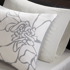 Printed Cotton Sateen Comforter Set Grey/Peach Cal King