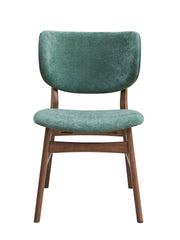 Mid-Century Modern Dining Furniture Set of 2 Side Chairs Green And Walnut Finish Wooden Sleek Design Curved Backrest Comfort