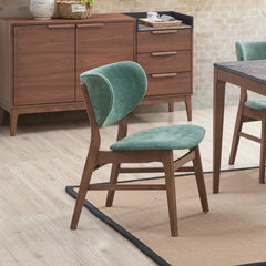 Mid-Century Modern Dining Furniture Set of 2 Side Chairs Green And Walnut Finish Wooden Sleek Design Curved Backrest Comfort
