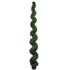 7FT Spiral Topiary Trees Artificial Outdoor Faux Boxwood Plants Large Twisted Green Potted Trees with Dark Green Leaves for Garden Front Porch Patio Planter Decoration, 1pc/set