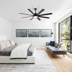 52-inch Matte Black Ceiling Fan with Light - 8 ABS Blades, 18W LED 3-Color Dimmable Light, for Living Room & Bedroom