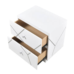 Glamorous White Finish 2-Drawers Nightstand Geometric Design Accents Bedroom Furniture 1pc
