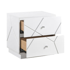Glamorous White Finish 2-Drawers Nightstand Geometric Design Accents Bedroom Furniture 1pc