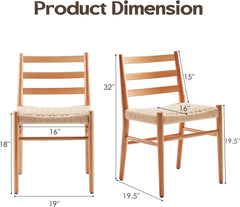 Dining Chairs Set of 2, Woven Rope Seat with Sturdy Metal Frame, Mid Century Modern Dining Room Chairs for Kitchen, Living Room, Restaurant
