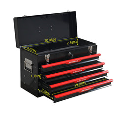 20-inch Steel Portable Tool Box With Drawers - Tool Storage Box Organizer With Metal Lock Closure Device - Powder-coated Tool Storage Cabinet (BLACK)