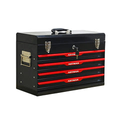 20-inch Steel Portable Tool Box With Drawers - Tool Storage Box Organizer With Metal Lock Closure Device - Powder-coated Tool Storage Cabinet (BLACK)