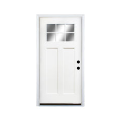 Fiberglass Entry Door, 36'' x 80" Door with Brickmould,4-9/16 Vinyl Frame,White Primed, Left Hand Inswing, Front Entry Knock-Down Door, 2-Panel Craftsman, 6-Lite Low-E Glass