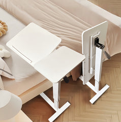 Overbed Bedside Desk, Mobile Rolling Laptop Stand Tilting Overbed Table with Wheels, Height Adjustable Tray Table for Laptop Bed Sofa Side Table, Bedside Table (WHITE)
