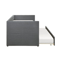 Modern Daybed Pull-out Trundle Side Pockets Dark Gray Upholstery Nailhead Trim Bedroom Living Room Furniture 1pc