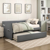 Modern Daybed Pull-out Trundle Side Pockets Dark Gray Upholstery Nailhead Trim Bedroom Living Room Furniture 1pc