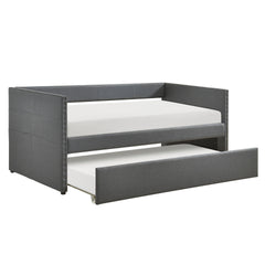 Modern Daybed Pull-out Trundle Side Pockets Dark Gray Upholstery Nailhead Trim Bedroom Living Room Furniture 1pc