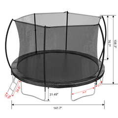 12FT Trampoline (Double-side color pad) , Trampoline for Kids and Adults with Enclosure Net and Ladder,Curved fence pole