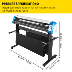 Vinyl Cutter 53 Inch Vinyl Cutter Machine Semi-Automatic DIY Vinyl Printer Cutter Machine Manual Positioning Sign Cutting with Floor Stand Signmaster Software