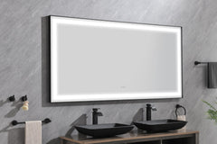 72 x 36 Inch LED Bathroom Mirror with Aluminum Frame, Wall Mounted Vanity Mirror, Anti-Fog, Memory, 3 Colors, Stepless Dimmable