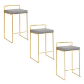 Fuji 26" Contemporary Counter Stool in Gold Metal with Grey Faux Leather by LumiSource - Set of 3