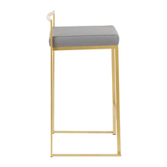 Fuji 26" Contemporary Counter Stool in Gold Metal with Grey Faux Leather by LumiSource - Set of 3