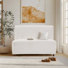 49" Beige boucle cover Fabric Loveseat - 25D High-Density Sponge Cushion, Light Brown Legs , Modern Sofa for Living Room