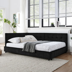 Full Size Upholstered Tufted Bed Frame, Sofa Bed Frame with Comfortable Backrest and Armrests, Full Size Bed for Bedroom, Living Room,Velvet, Black(80.5''*59''*30.5'')